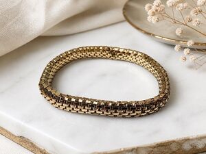 Vintage Gold Tone Brick Link Bracelet Basketweave Block Chain 1970s Tailored